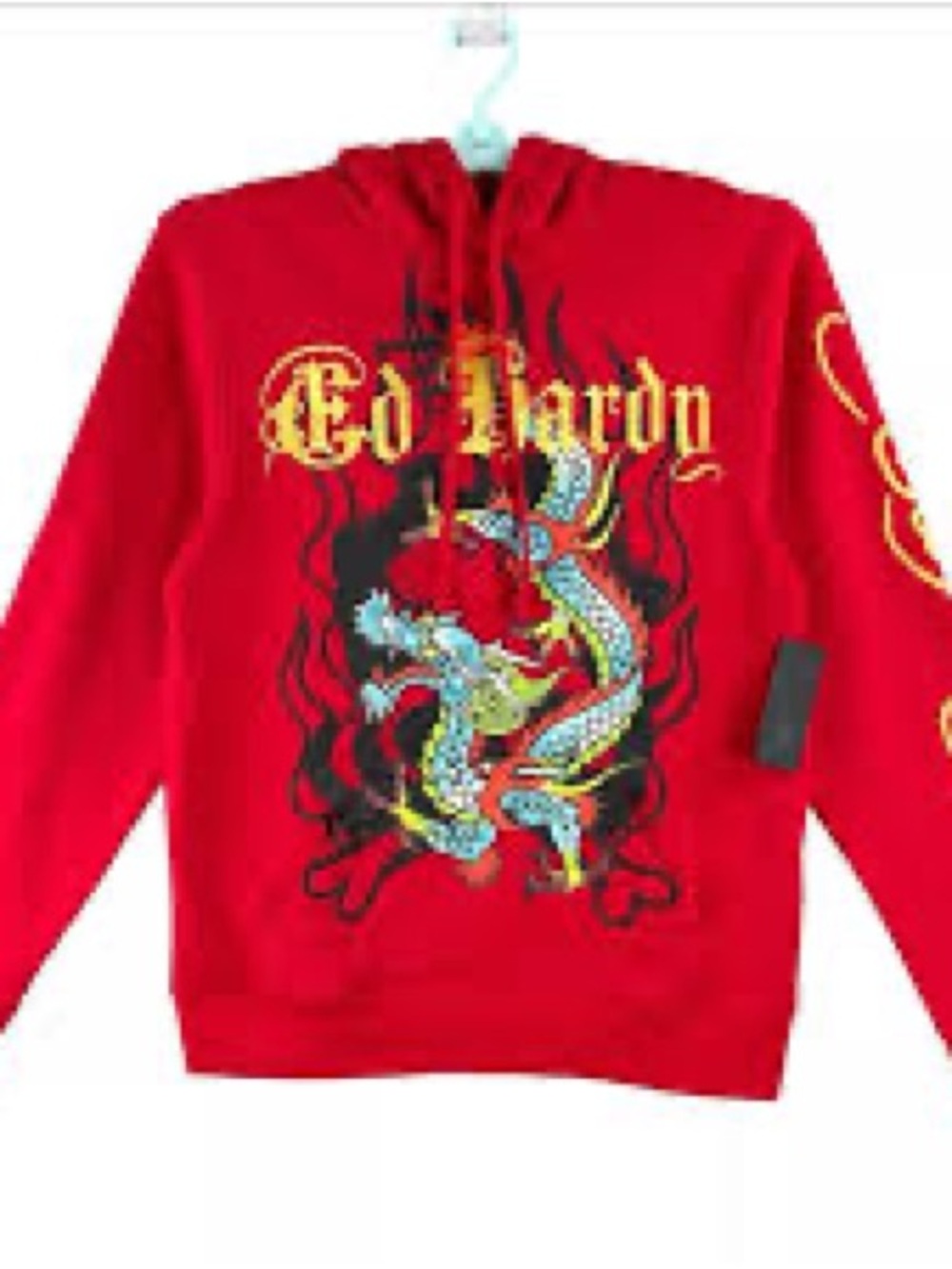 Ed Hardy Red Dragon Hoodie with Multicolor Dragon Graphic